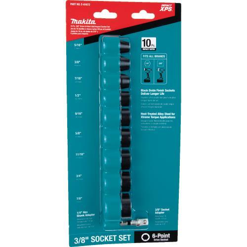 Makita E-01672 Impact XPS® 10 Pc. 3/8" Drive 6‑Point SAE Impact Socket Set w/ Standard Socket Adapter