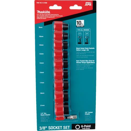 Makita E-01688 Impact XPS® 10 Pc. 3/8" Drive 6‑Point Metric Impact Socket Set w/ Standard Socket Adapter
