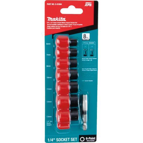 Makita E-01694 Impact XPS® 8 Pc. 1/4" Drive 6‑Point Metric Impact Socket Set w/ Standard Socket Adapter