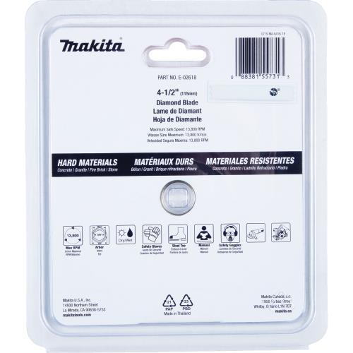 Makita E-02618 4‑1/2" Diamond Blade, Turbo, Hard Material