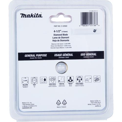 Makita E-02668 4‑1/2" Diamond Blade, Continuous Rim, General Purpose
