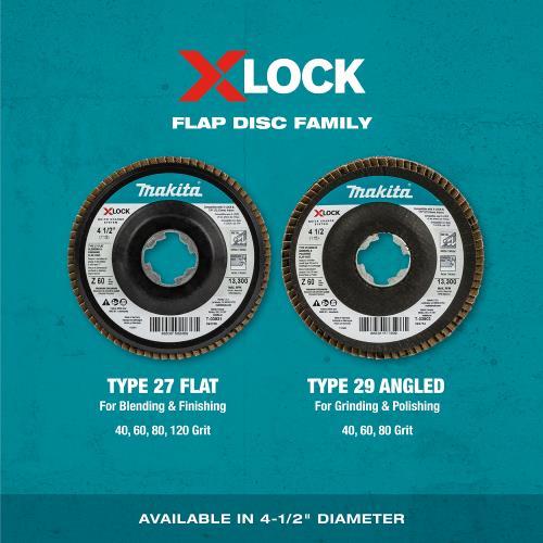Makita T-03894-3 X‑LOCK 4‑1/2" 40 Grit Type 29 Angled Grinding and Polishing Flap Disc for X‑LOCK and All 7/8" Arbor Grinders, 3/pk