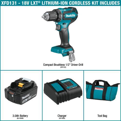 Makita XFD131 18V LXT® Lithium‑Ion Brushless Cordless 1/2" Driver‑Drill Kit (3.0Ah)