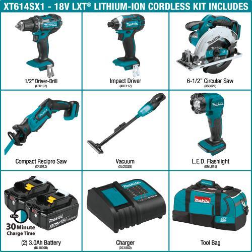 Makita XT614SX1 18V LXT® Lithium‑Ion Cordless 6‑Pc. Combo Kit (3.0Ah)