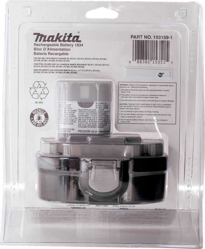 Makita 193159-1 18V Ni‑MH 2.6Ah Battery 1834, Pod Style