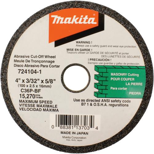 Makita 724104-1-10 4" x 5/8" x 3/32" Cut‘off Wheel, Masonry, 10/pk