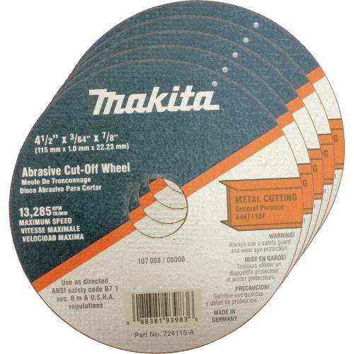 Makita 724115-A-25 4‑1/2" x 7/8" x 3/64" Super Thin Cut‑off Wheel, Metal, 25/pk