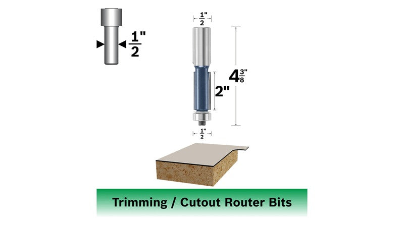 Bosch 85442M 1/2 In. X 2 In. Carbide Tipped 2-Flute Flush Trim Bit