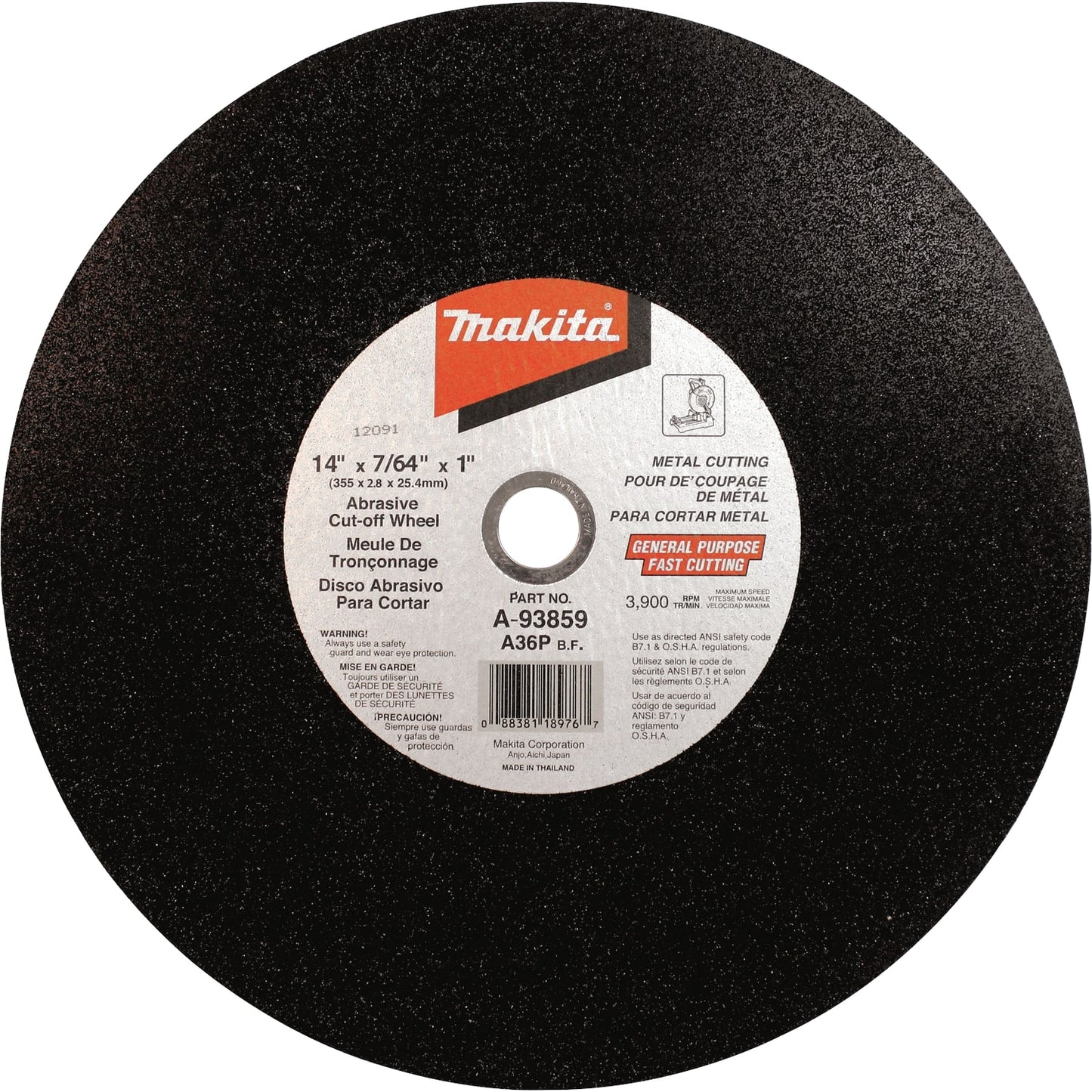 Makita A-93859-25 14" x 7/64" x 1" Abrasive Cut‑Off Wheel, 25/pk