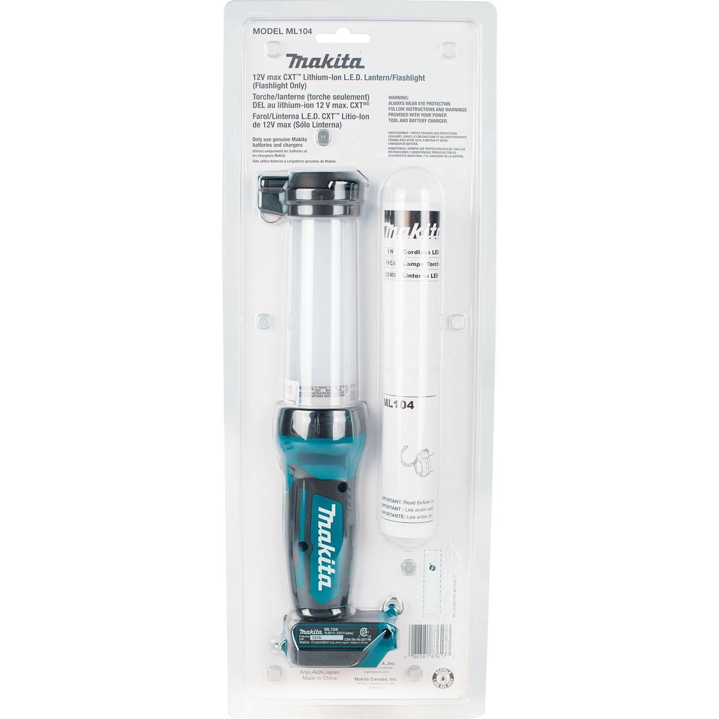 Makita ML104 12V max CXT® Lithium‑Ion Cordless L.E.D. Lantern/Flashlight, Flashlight Only