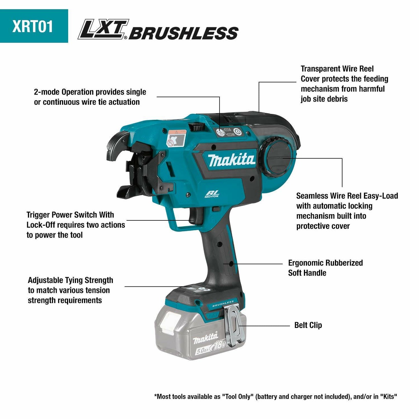 Makita XRT01ZK 18V LXT® Lithium‑Ion Brushless Cordless Rebar Tying Tool, Tool Only
