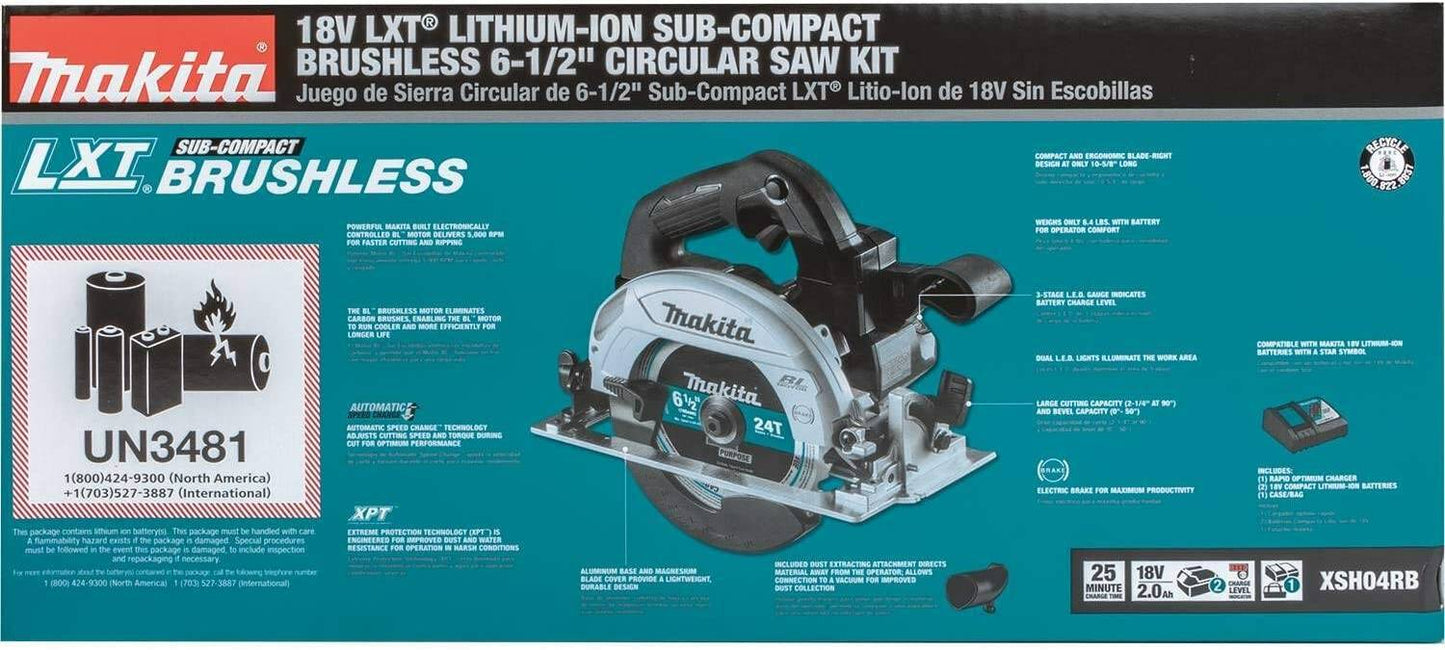 Makita XSH04RB 18V LXT® Lithium‑Ion Sub‑Compact Brushless Cordless 6‑1/2” Circular Saw Kit (2.0Ah)