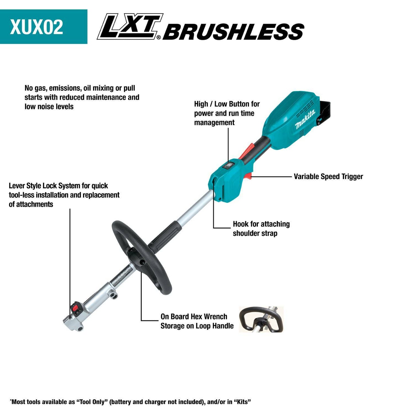 Makita XUX02SM1X1 18V LXT® Lithium‑Ion Brushless Cordless Couple Shaft Power Head Kit w/ 13" String Trimmer Attachment (4.0Ah)