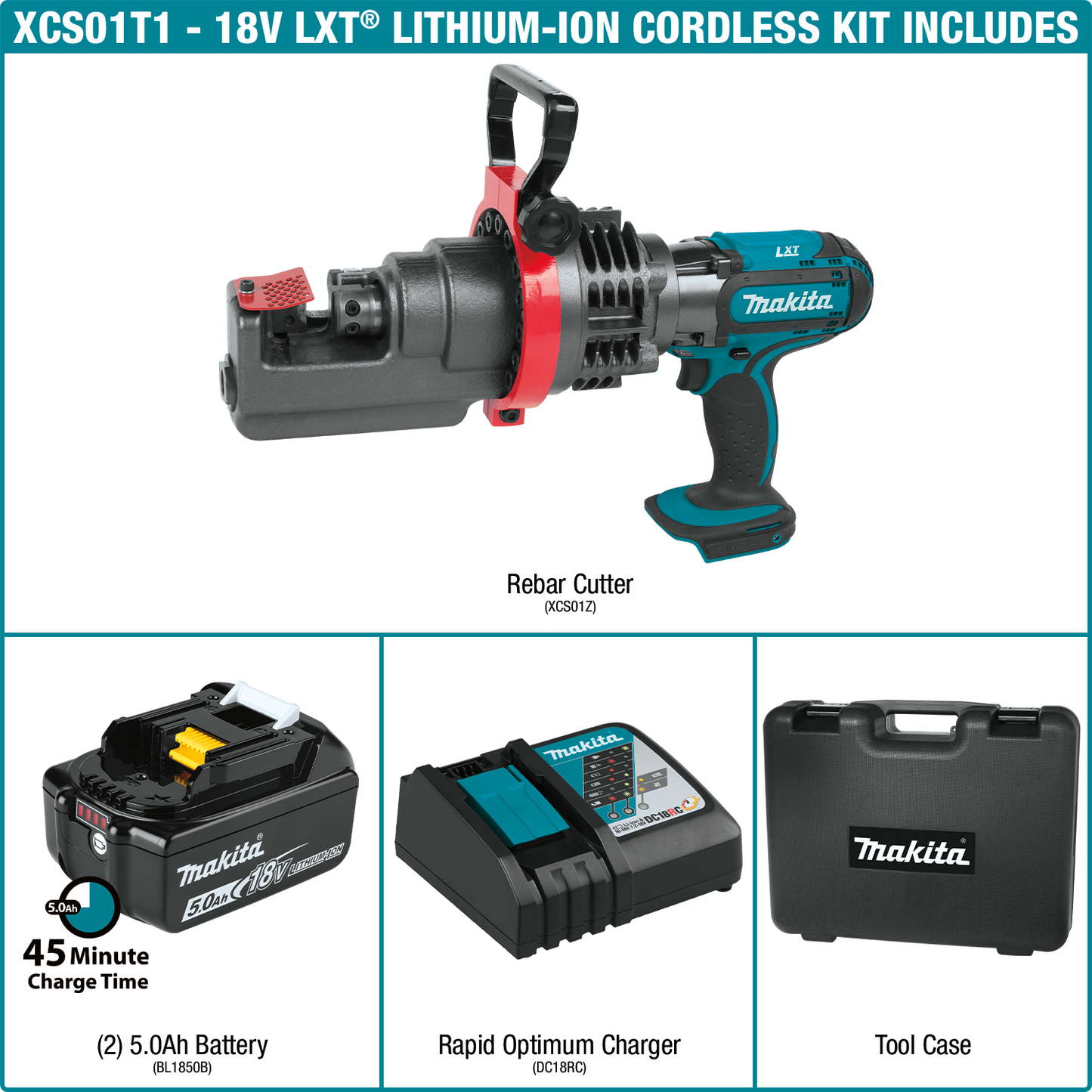 Makita XCS01T1 18V LXT® Lithium‑Ion Cordless Rebar Cutter Kit (5.0Ah)