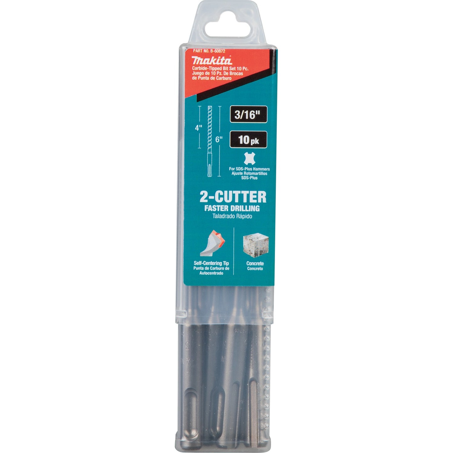 Makita B-60872 3/16" x 6" SDS‑PLUS Bit, 2‑Cutter, 10/pk