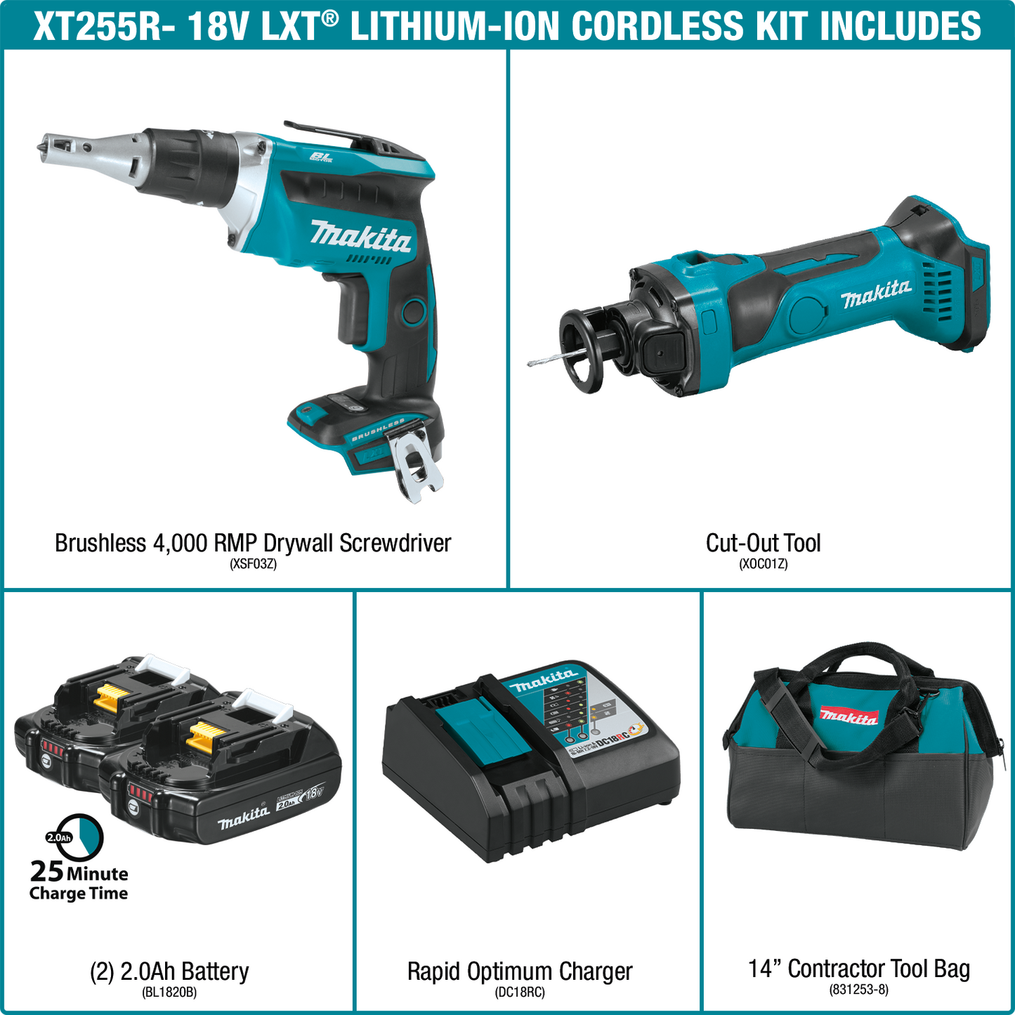 Makita XT255R 18V LXT® Lithium‑Ion Compact Cordless 2‑Pc. Combo Kit (2.0Ah)