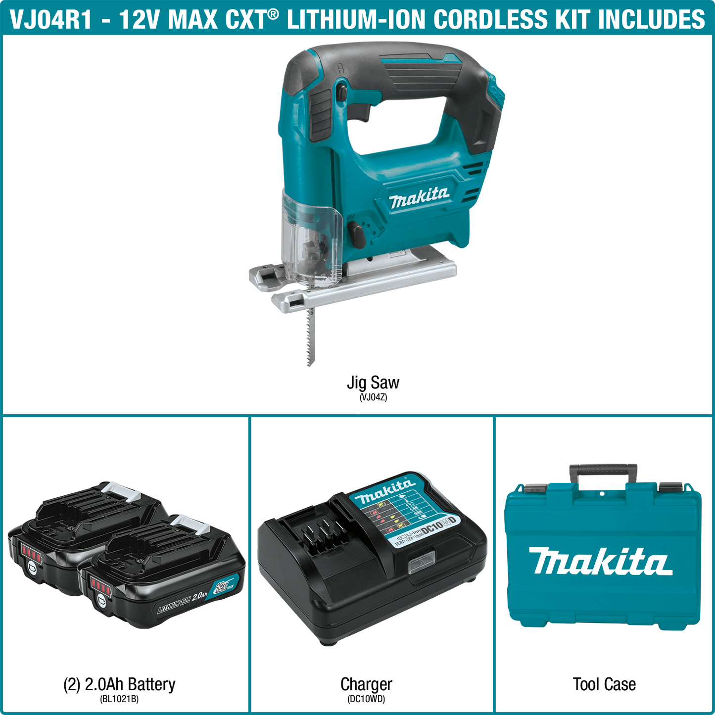 Makita VJ04R1 12V max CXT® Lithium‑Ion Cordless Jig Saw Kit (2.0Ah)