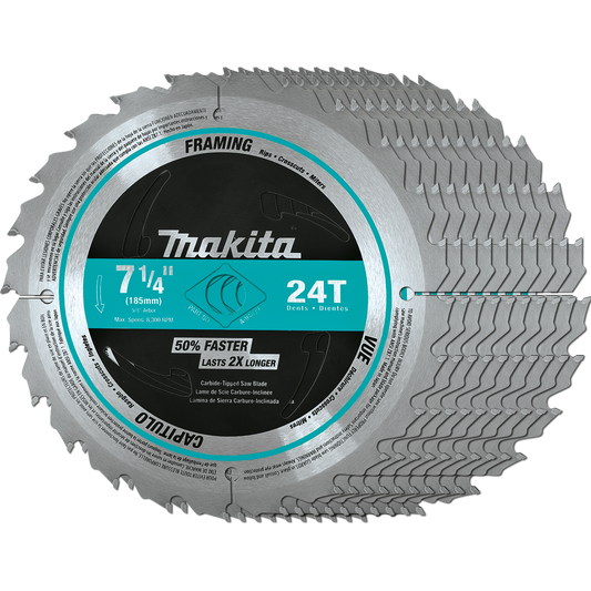 Makita A-94839-10 7‑1/4" 24T Carbide‑Tipped Circular Saw Blade, Framing, 10/pk