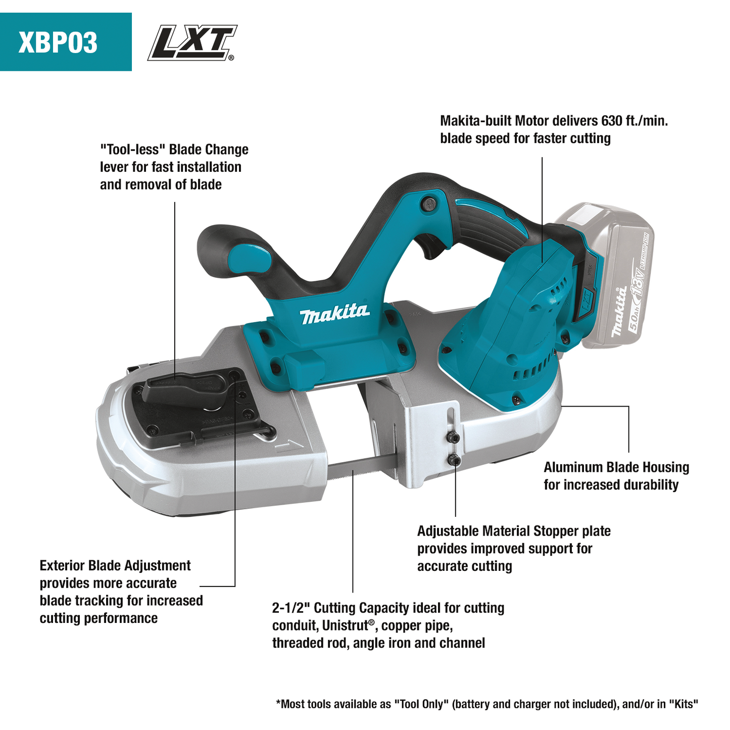 Makita XBP03Z 18V LXT® Lithium‑Ion Cordless Compact Band Saw, Tool Only