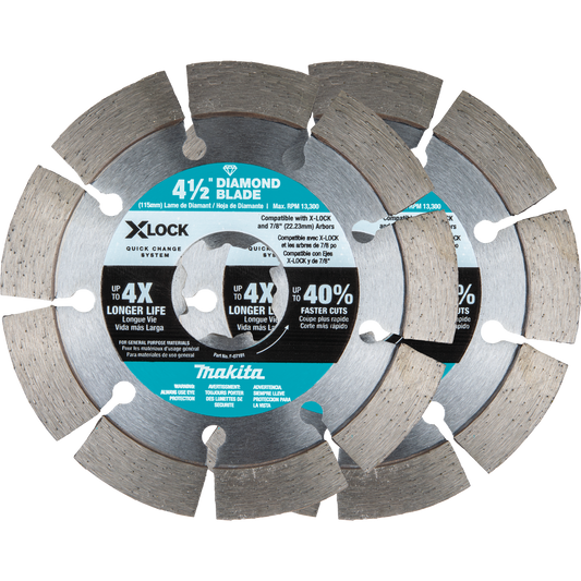 Makita E-07200 X‑LOCK 4‑1/2" Segmented Diamond Blade for Masonry Cutting, 2/pk