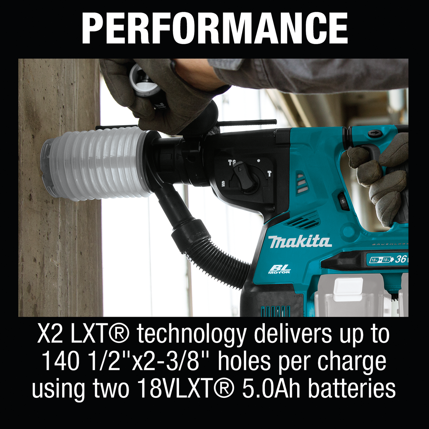 Makita XRH08Z 36V (18V X2) LXT® Brushless 1‑1/8" SDS‑PLUS AVT® Rotary Hammer, Tool Only