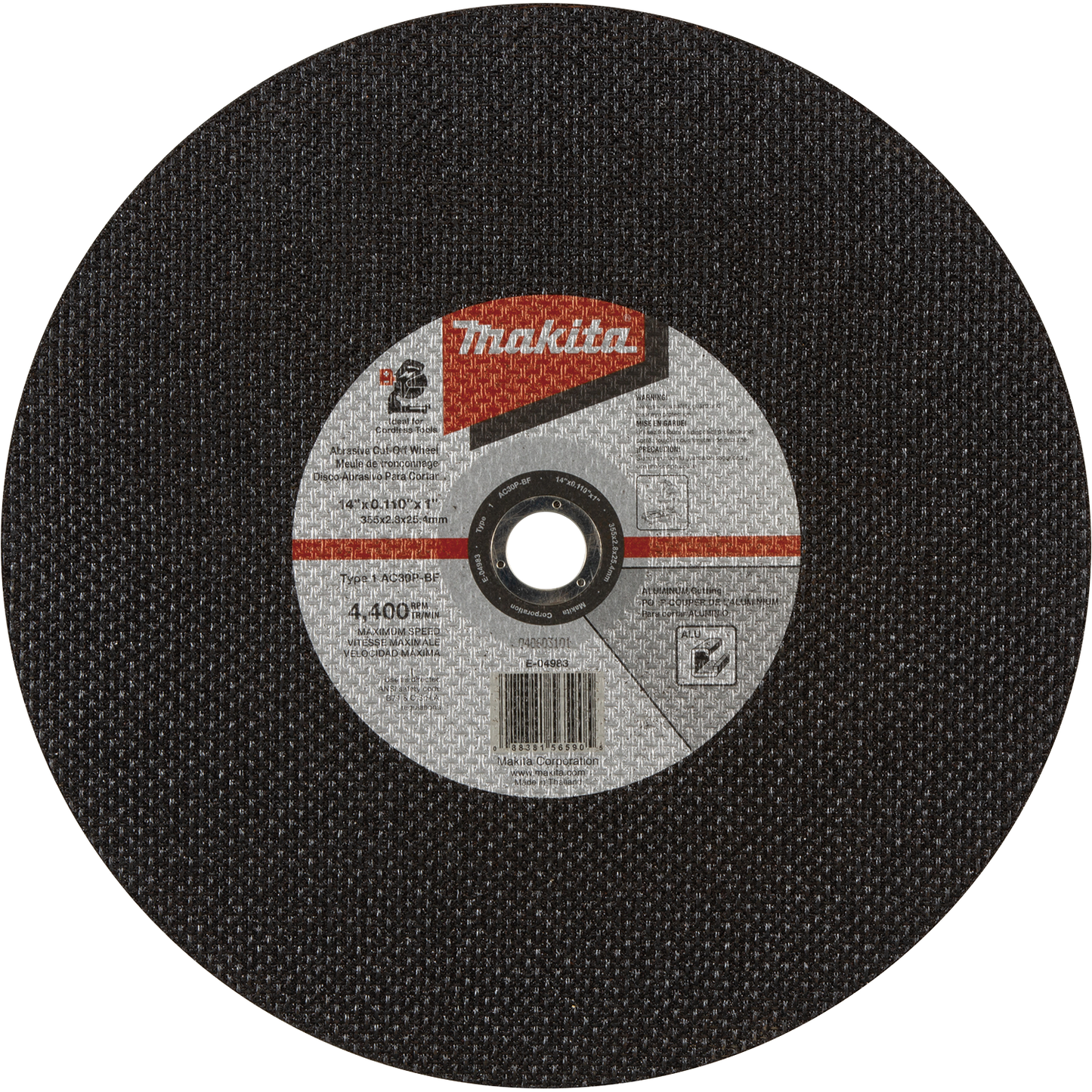 Makita E-04983-25 14" x .110" x 1" Type 1 30 Grit Thin Cut‑Off Wheel for Aluminum Cutting, 25/pk