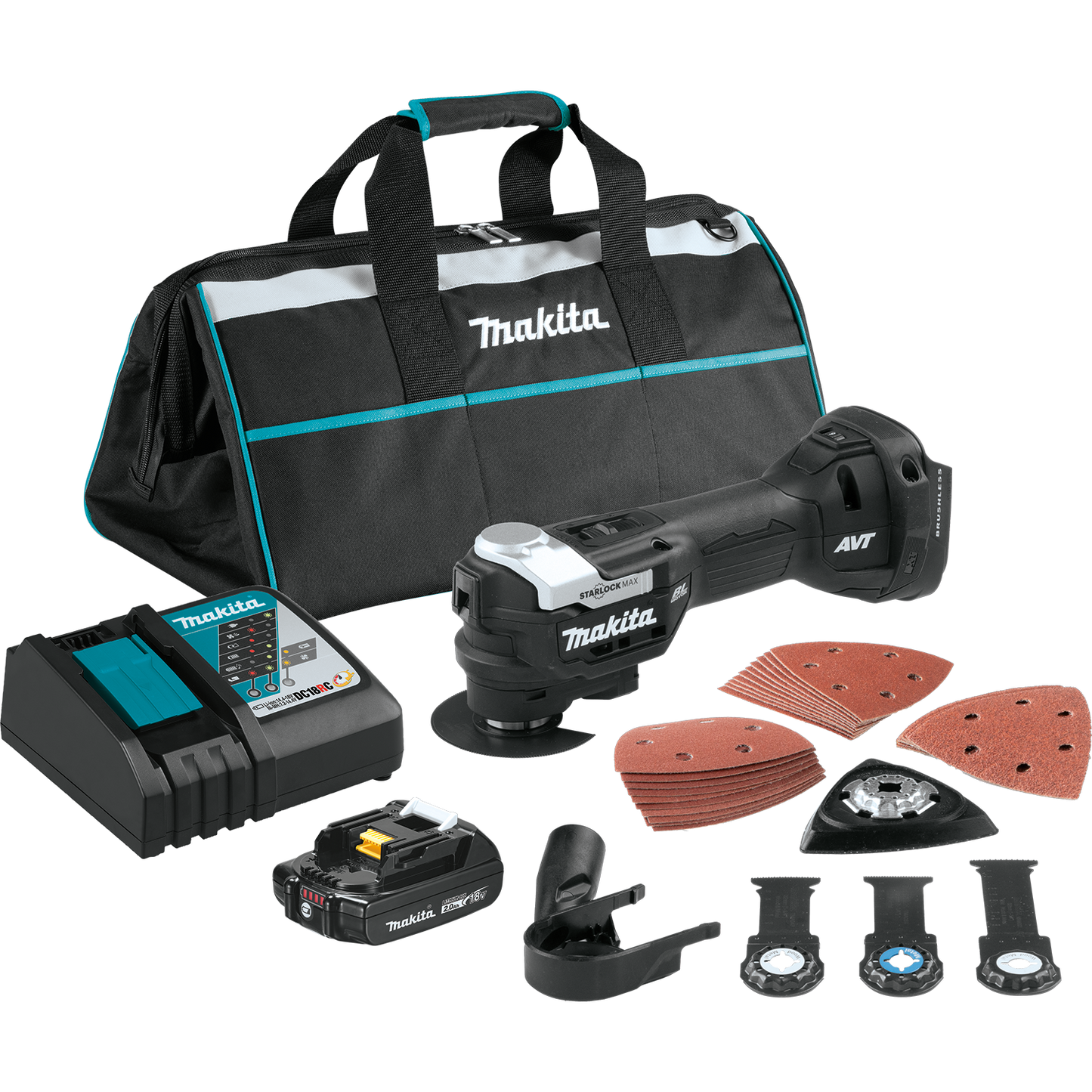 Makita XMT04R1B 18V LXT® Lithium‑Ion Sub‑Compact Brushless Cordless StarlockMax® Oscillating Multi‑Tool Kit (2.0Ah)
