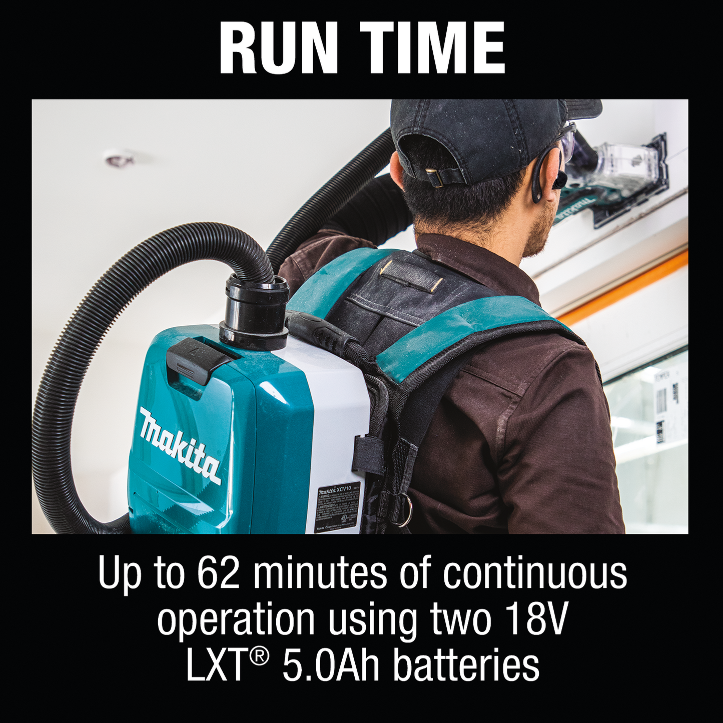 Makita XCV10PTX 36V (18V X2) LXT® Brushless 1/2 Gallon HEPA Filter Backpack Dry Dust Extractor Kit, AWS® Capable (5.0Ah)