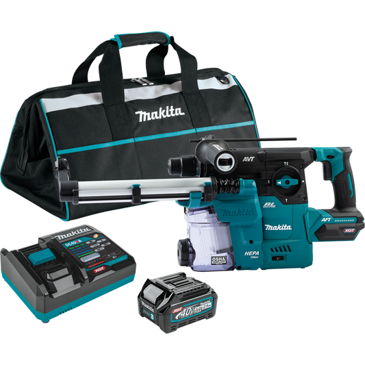 Makita GRH08M1W 40V max XGT® Brushless Cordless 1‑3/16" SDS‑PLUS AVT® Rotary Hammer Kit w/Dust Extractor, AFT®, AWS® Capable (4.0Ah)