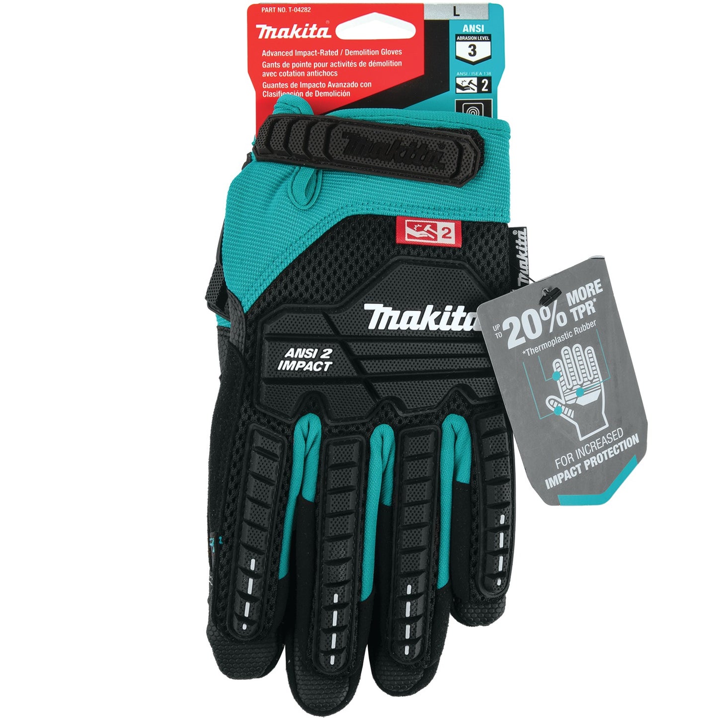 Makita T-04282 Advanced ANSI 2 Impact‑Rated Demolition Gloves (Large)