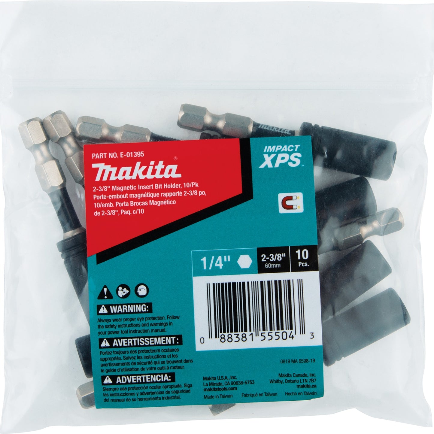 Makita E-01395 Impact XPS® 2‑3/8" Magnetic Insert Bit Holder, 10/pk, Bulk