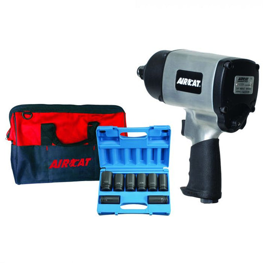 AirCat 1777K 3/4" impact wrench kit 1600 ft-lb w/8 Piece Deep Socket Set