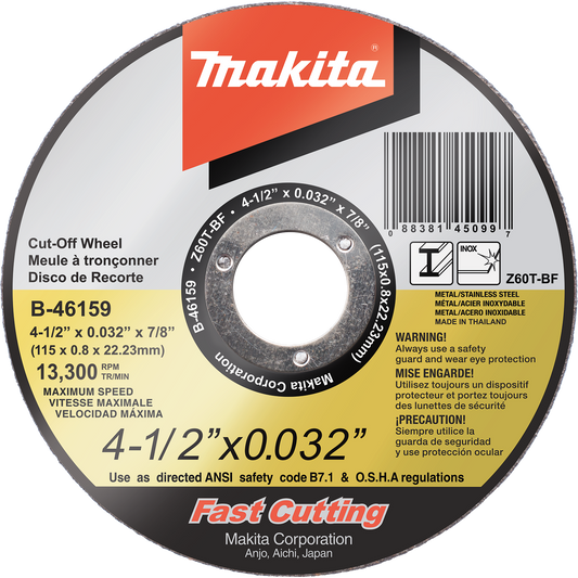 Makita B-46159 4‘1/2" x .032" x 7/8" Ultra Thin Cut‘Off Wheel, Stainless