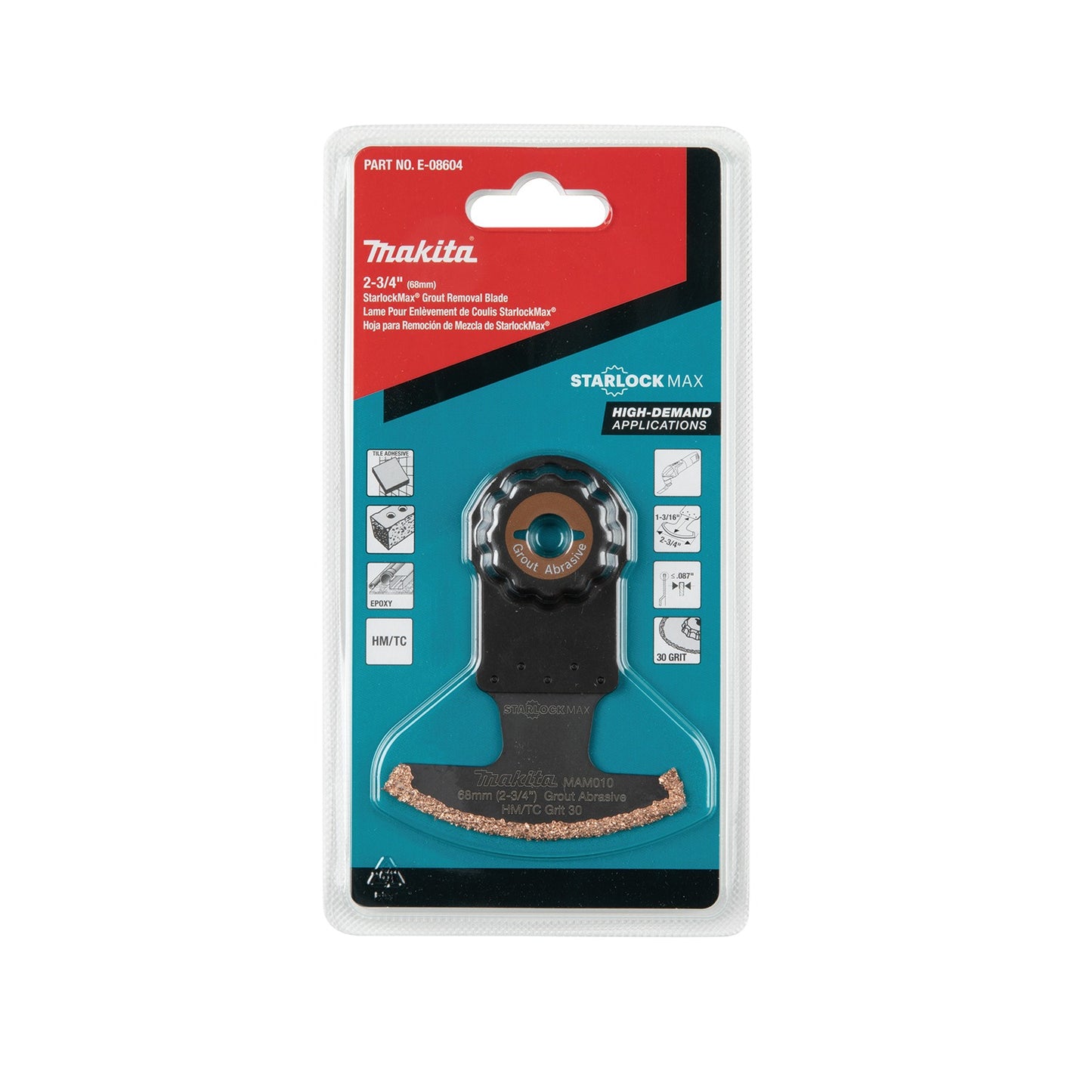 Makita E-08604 StarlockMax® Oscillating Multi‑Tool 2‑3/4" Hard Metal with Tungsten Carbide 30 Grit Grout and Abrasive Segmented Saw Blade