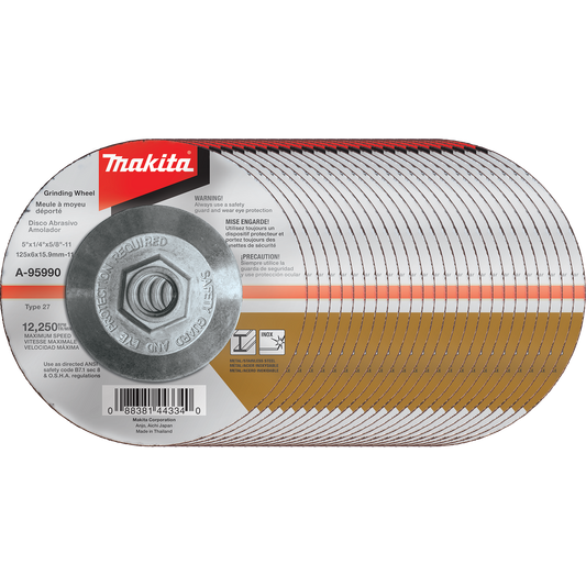 Makita A-95990-25 5" x 1/4" x 5/8‑11" Hubbed INOX Grinding Wheel, 36 Grit, 25/pk