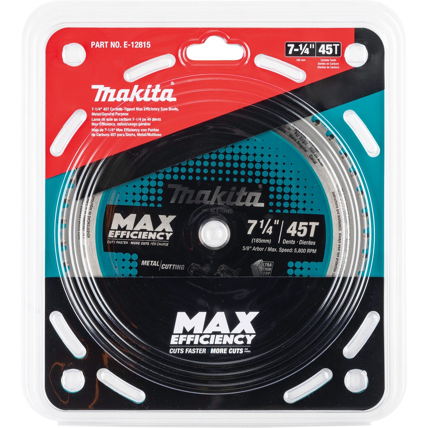 Makita E-12815 7‑1/4" 45T Carbide‑Tipped Max Efficiency Saw Blade, Metal/General Purpose