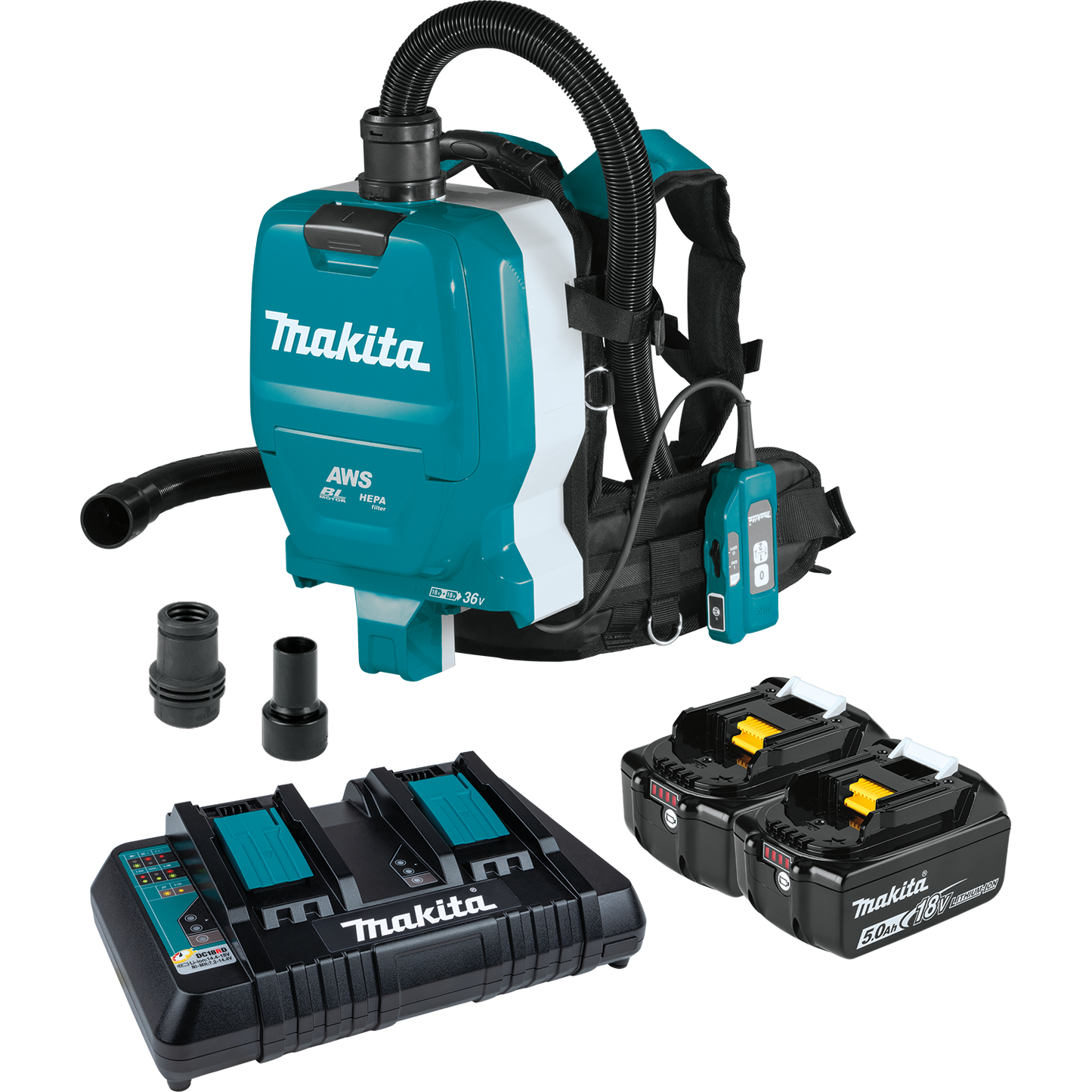 Makita XCV10PTX 36V (18V X2) LXT® Brushless 1/2 Gallon HEPA Filter Backpack Dry Dust Extractor Kit, AWS® Capable (5.0Ah)