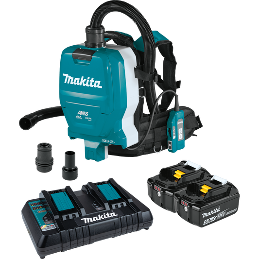 Makita XCV10PTX 36V (18V X2) LXT® Brushless 1/2 Gallon HEPA Filter Backpack Dry Dust Extractor Kit, AWS® Capable (5.0Ah)