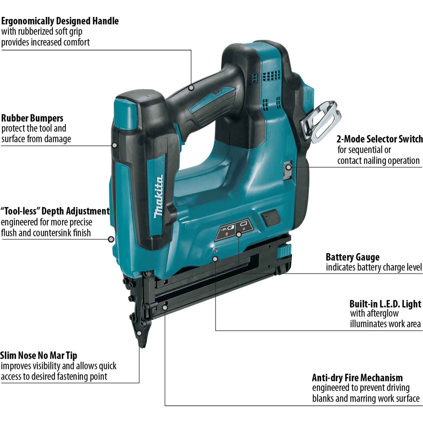 Makita XNB01Z 18V Lxt® Lithiumion Cordless 2" Brad Nailer, 18 Ga., Tool Only