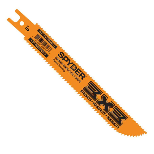 Spyder 200176 Spyder 3X3 Double-Sided Bi-Metal 6-In 6/10-Tpi Wood/Metal Cutting Demolition Reciprocating Saw Blade