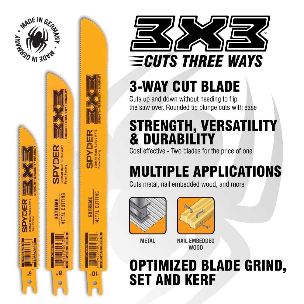 Spyder 200177 Spyder 3X3 Double-Sided Bi-Metal 8-In 6/10-Tpi Wood/Metal Cutting Reciprocating Saw Blade