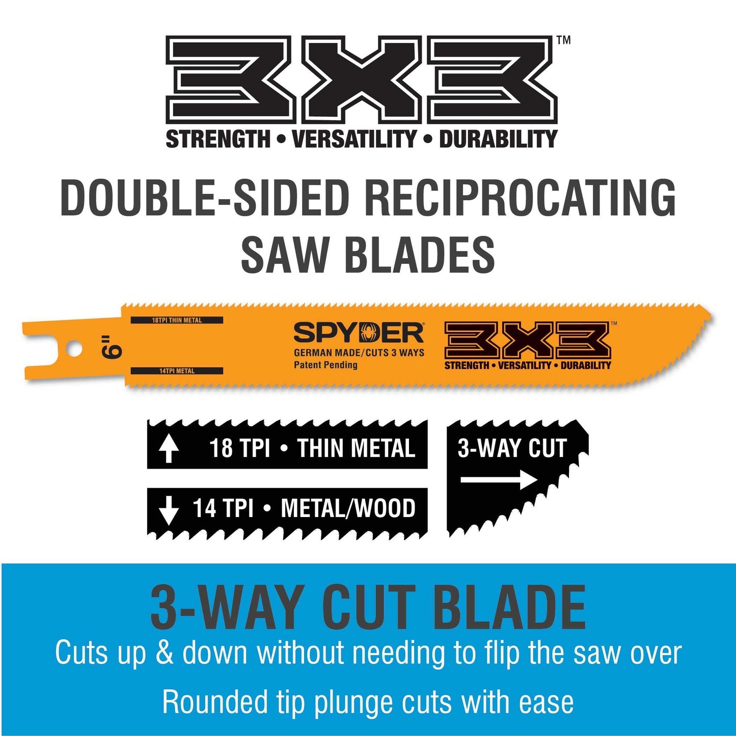 Spyder 200203 Spyder Double-Sided Bi-Metal 6-In 10/14-Tpi Metal Cutting Reciprocating Saw Blade