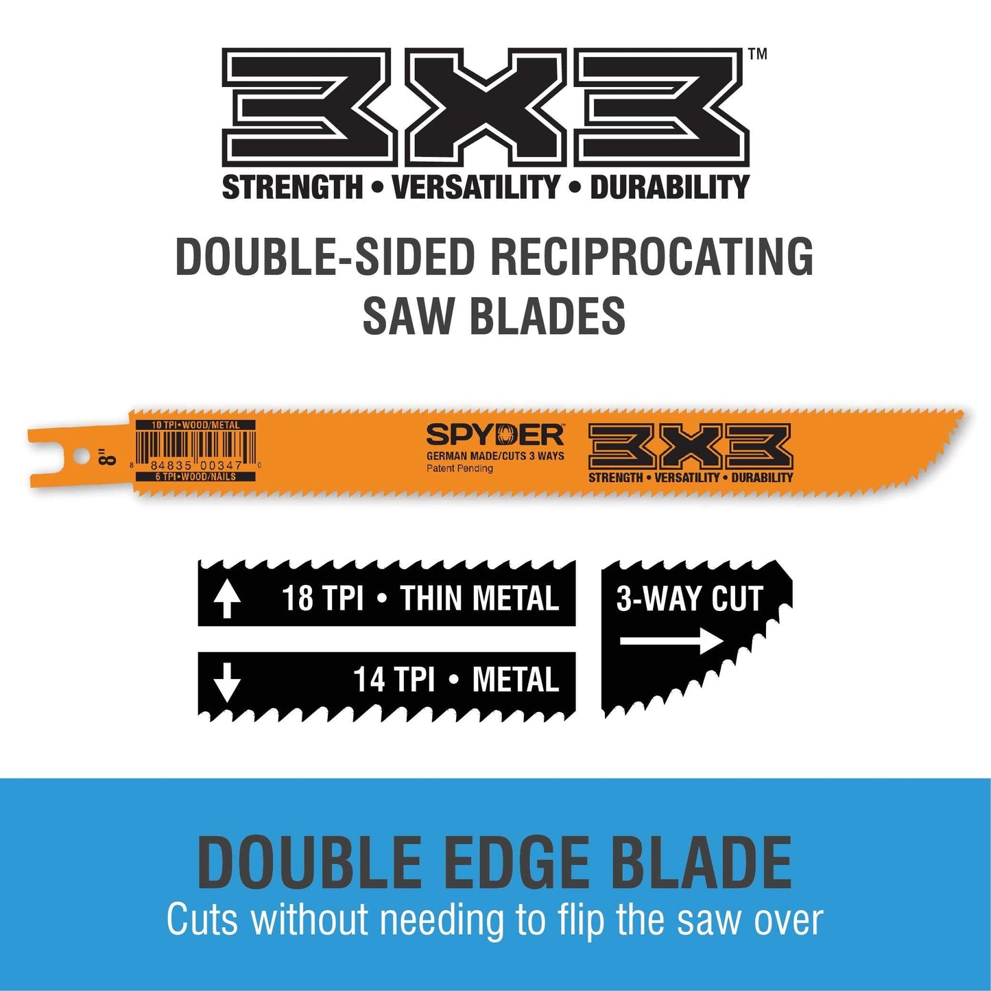 Spyder 200205 Spyder Double-Sided Bi-Metal 8-In 10/14-Tpi Metal Cutting Reciprocating Saw Blade