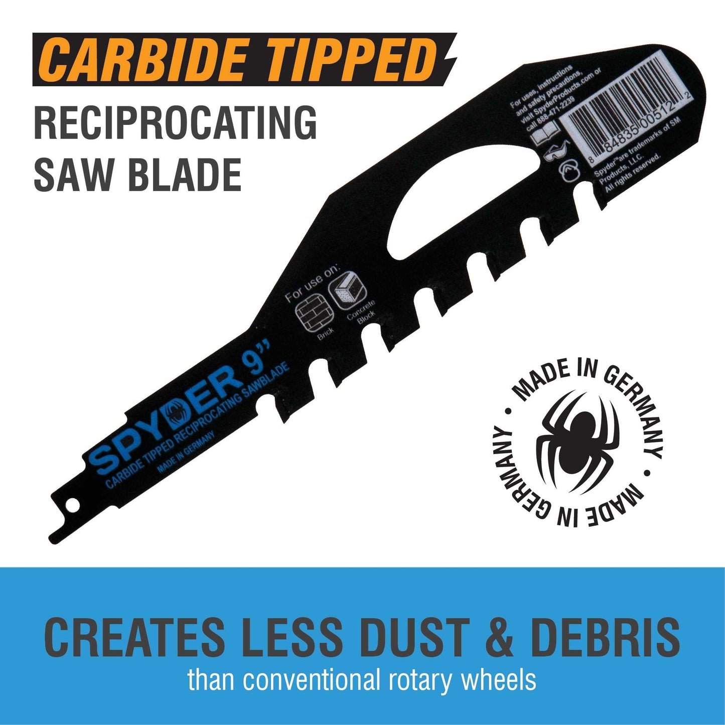 Spyder 200209 Spyder Masonry Carbide Tooth 9-In 2-Tpi Demolition Reciprocating Saw Blade