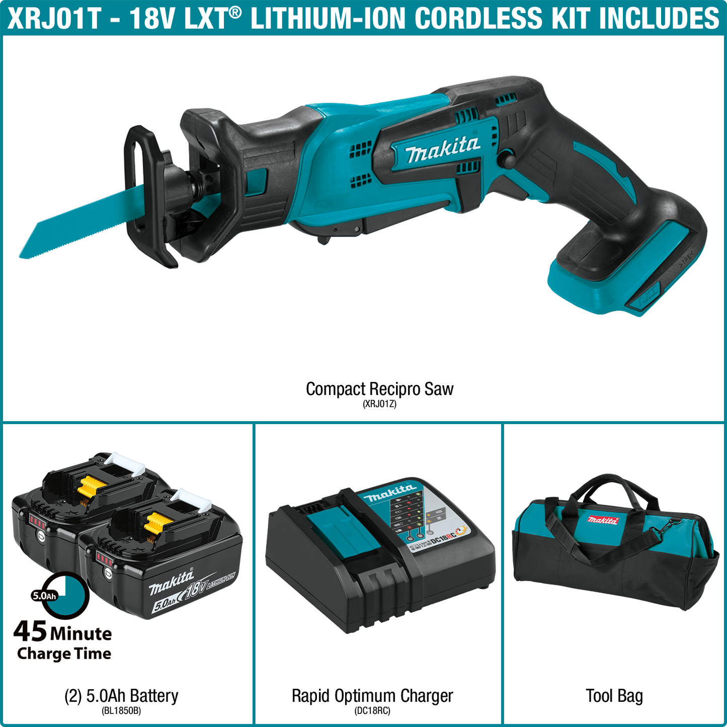 Makita XRJ01T 18V LXT® Lithium‑Ion Cordless Compact Recipro Saw Kit (5.0Ah)