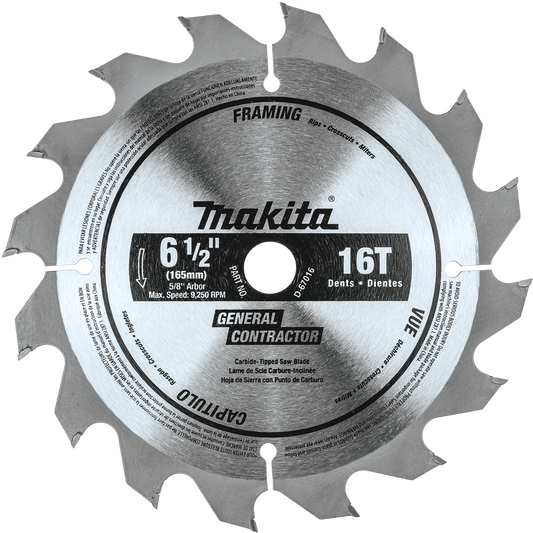 Makita D-67016 6‑1/2" 16T Carbide‑Tipped Circular Saw Blade, Framing