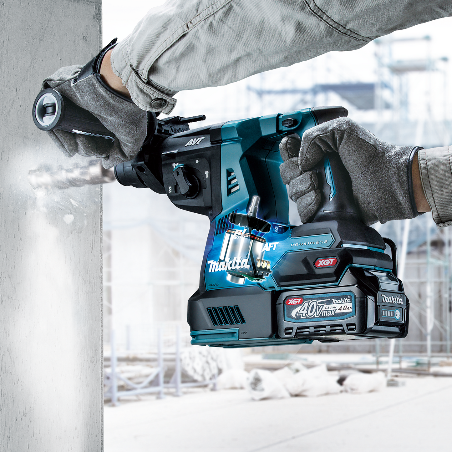 Makita GRH02M1 40V max XGT® Brushless Cordless 1‑1/8" SDS‑PLUS AVT® Rotary Hammer Kit, with Interchangeable Chuck, AWS® Capable (4.0Ah)