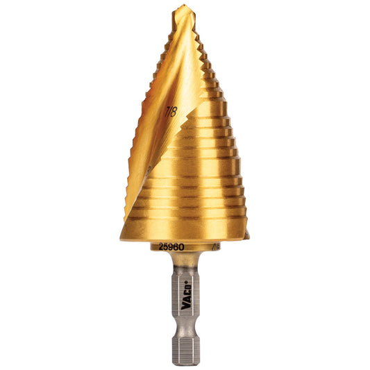 Klein Tools 25960 Step Drill Bit, Spiral Double-Fluted, 7/8-Inch To 1-3/8-Inch, Vaco