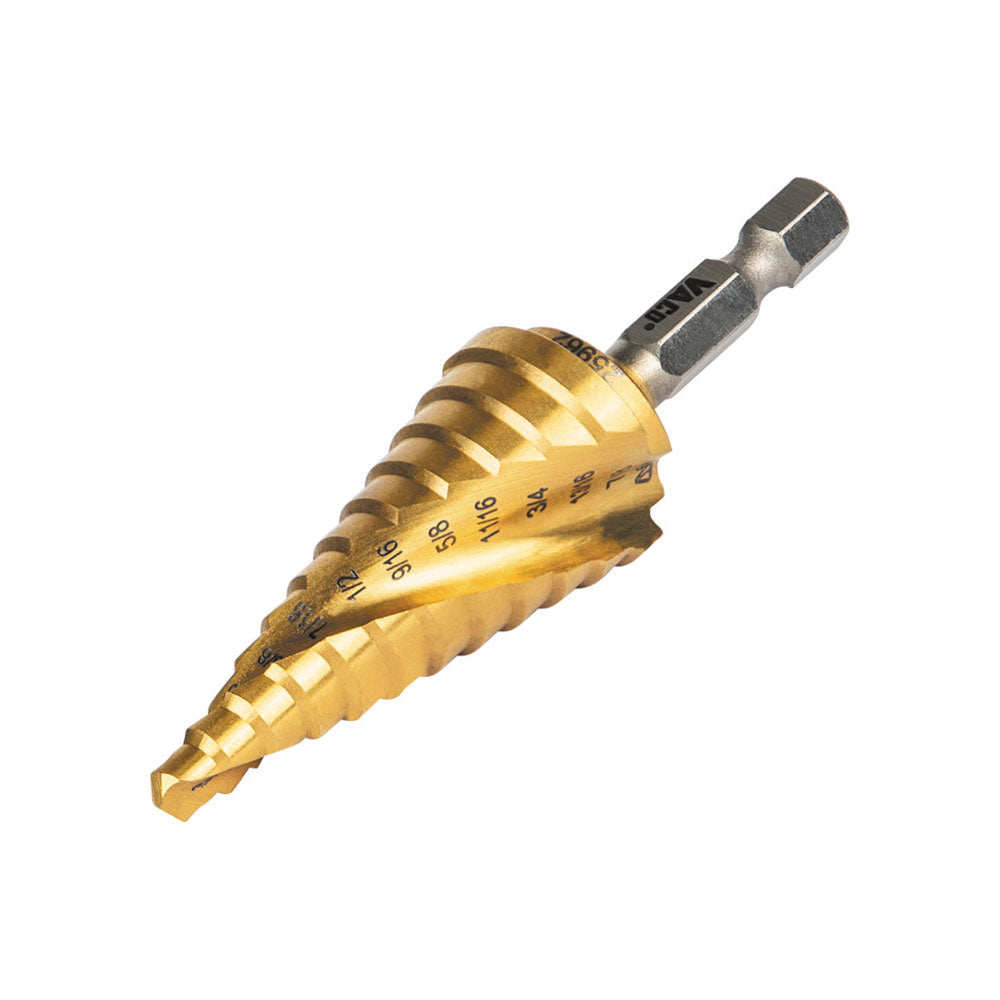 Klein Tools 25962 Step Drill Bit, Spiral Double-Fluted, 3/16-Inch To 7/8-Inch, Vaco