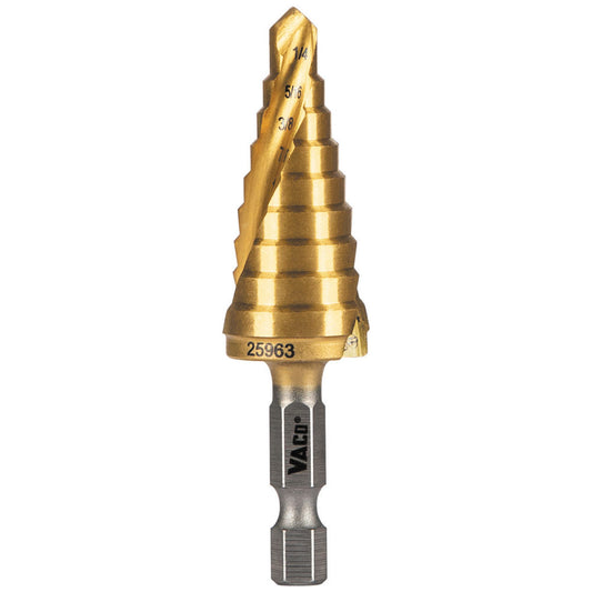 Klein Tools 25963 Step Drill Bit, Spiral Double-Fluted, 1/4-Inch To 3/4-Inch, Vaco